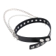 Black erotic leather choker, silver metal spikes and chain